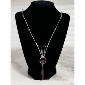 Silver Tone Funky Artsy Artisan Glass Pendant Necklace 21in